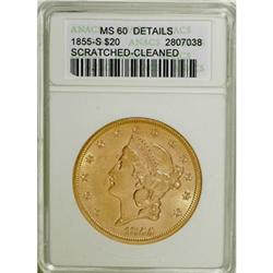 1855-S $20 MS60 ANACS