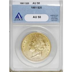 1861 $20 AU50 ANACS
