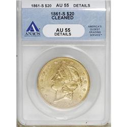1861-S $20 AU55 ANACS