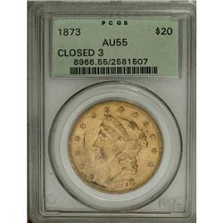 1873 $20 Closed 3 AU55 PCGS