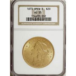 1873 $20 Open 3 AU55 NGC