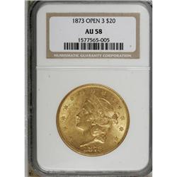 1873 $20 Open 3 AU58 NGC