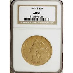 1874-S $20 AU50 NGC