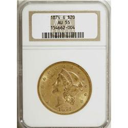 1874-S $20 AU55 NGC