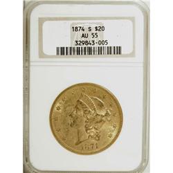 1874-S $20 AU55 NGC