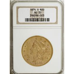 1874-S $20 AU55 NGC