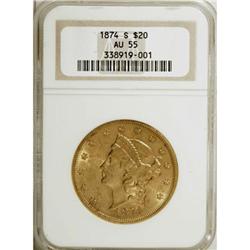 1874-S $20 AU55 NGC