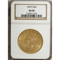 1874-S $20 AU58 NGC