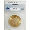 Image 1 : 1888-S $20 MS61 ANACS