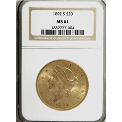 1892-S $20 MS61 NGC