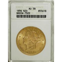 1896 $20 AU58 ANACS
