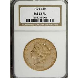 1904 $20 Prooflike MS63 NGC