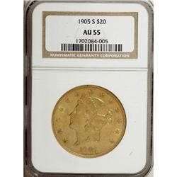 1905-S $20 AU55 NGC