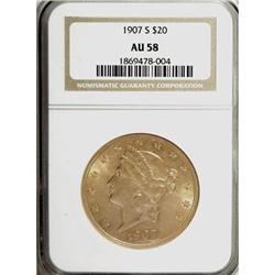 1907-S $20 AU58 NGC