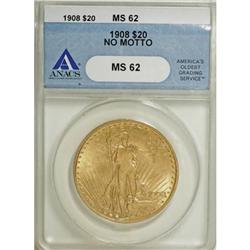 1908 $20 No Motto MS62 ANACS