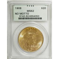 1908 $20 No Motto MS62 PCGS