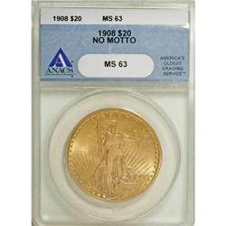 1908 $20 No Motto MS63 ANACS