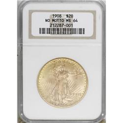 1908 $20 No Motto MS64 NGC