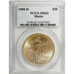 1908-D $20 Motto MS62 PCGS