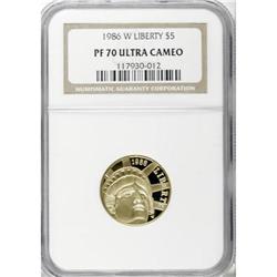 1986-W G$5 Statue of Liberty Gold Five Dollar Deep Came