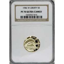 1986-W G$5 Statue of Liberty Gold Five Dollar Deep Came