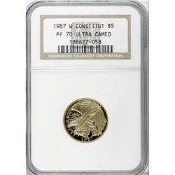 1987-W G$5 Constitution Gold Five Dollar Deep Cameo PR7