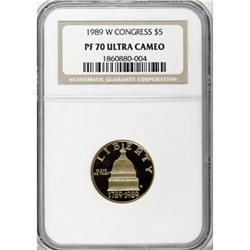 1989-W G$5 Congress Gold Five Dollar Deep Cameo PR70 NG