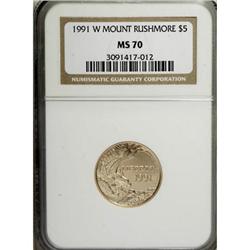 1991-W G$5 Mount Rushmore Gold Five Dollar MS70 NGC