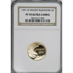 1991-W G$5 Mount Rushmore Gold Five Dollar Deep Cameo P