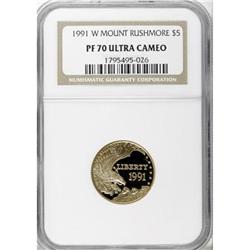 1991-W G$5 Mount Rushmore Gold Five Dollar Deep Cameo P