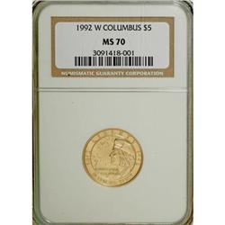 1992-W G$5 Columbus Gold Five Dollar MS70 NGC