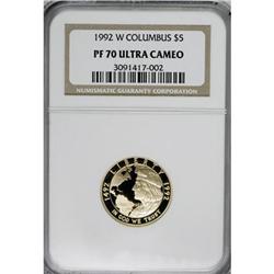 1992-W G$5 Columbus Gold Five Dollar Deep Cameo PR70 NG