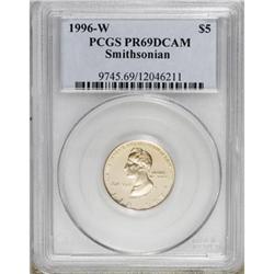 1996-W G$5 Smithsonian Gold Five Dollar Deep Cameo PR69