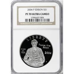 2004-P $1 Edison Silver Dollar Deep Cameo PR70 NGC