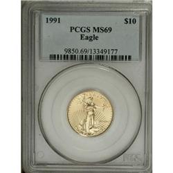 1991 G$10 Quarter-Ounce Gold Eagle MS69 PCGS