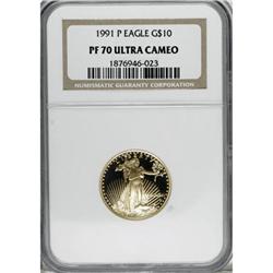 1991-P G$10 Quarter-Ounce Gold Eagle Deep Cameo PR70 NG