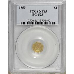 1853 $1 Liberty Octagonal 1 Dollar, BG-523, R.5, XF45