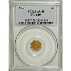 1853 $1 Liberty Octagonal 1 Dollar, BG-530, R.2, AU58