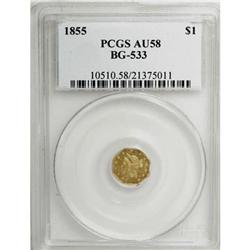 1855 $1 Liberty Octagonal 1 Dollar, BG-533, Low R.4, A