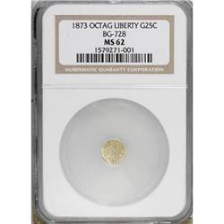 1873 25C Liberty Octagonal 25 Cents, BG-728, R.3, MS62