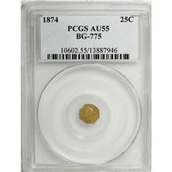 1874 25C Liberty Octagonal 25 Cents, BG-775, High R.6,