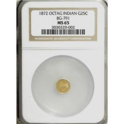 1872 25C Indian Octagonal 25 Cents, BG-791, R.3, MS65
