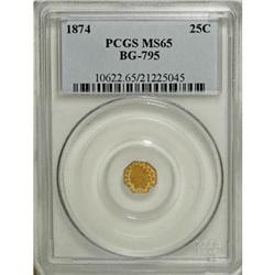 1874 25C Indian Octagonal 25 Cents, BG-795, R.3, MS65