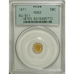 1871 50C Liberty Octagonal 50 Cents, BG-911, R.4, MS63