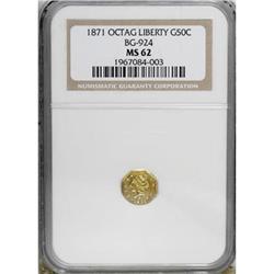 1871 50C Liberty Octagonal 50 Cents, BG-924, R.3, MS62