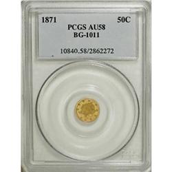 1871 50C Liberty Round 50 Cents, BG-1011, R.2, AU58 PC