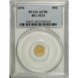 1870 50C Liberty Round 50 Cents, BG-1024, Low R.4, AU5