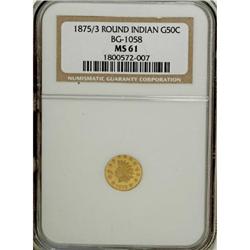 1875/3 50C Indian Round 50 Cents, BG-1058, R.3, MS61 N
