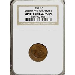 1920 1C Brown MS65 NGC