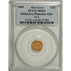 1849 G$1 No L MS62 PCGS